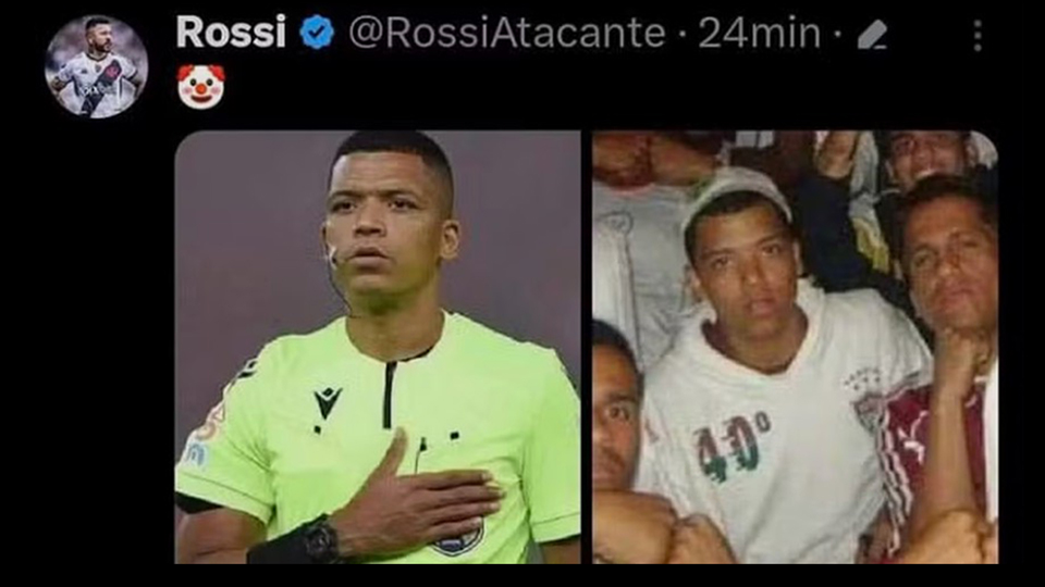 Nas redes sociais, Medel e Rossi, do Vasco, postam suposta foto do árbitro do clássico com camisa do Fluminense