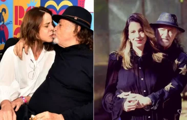 Alceu Valença beija a esposa, Yanê, em bastidor de show no Rio: casal se conheceu em formatura e está junto há 27 anos