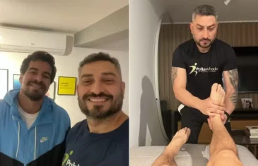 Em recuperação, Thiago Martins faz fisioterapia com profissional do ‘Dança dos famosos’: ‘Corpo inflamado’
