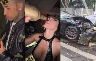 Horas antes de bater Porsche, Bia Miranda e Gato Preto posaram com bebidas alcoólicas